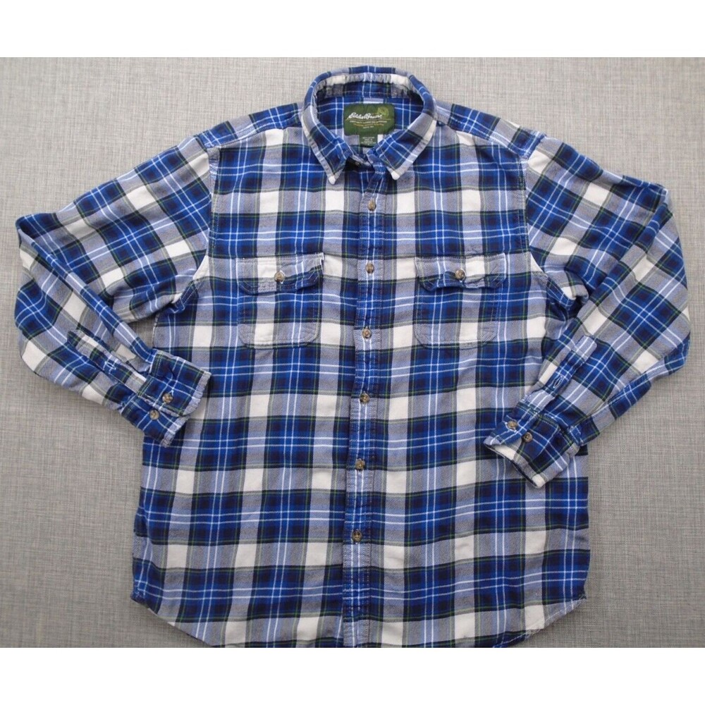 Eddie Bauer Plaid Button Up Men's Large Blue 22.5" x 27"